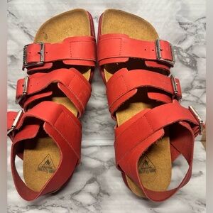 JOHN FLUEVOG PEACEMAKER ELSIE LEATHEE STRAPPY BUCKLED WOMENS SANDALS Sz 8 RED CL